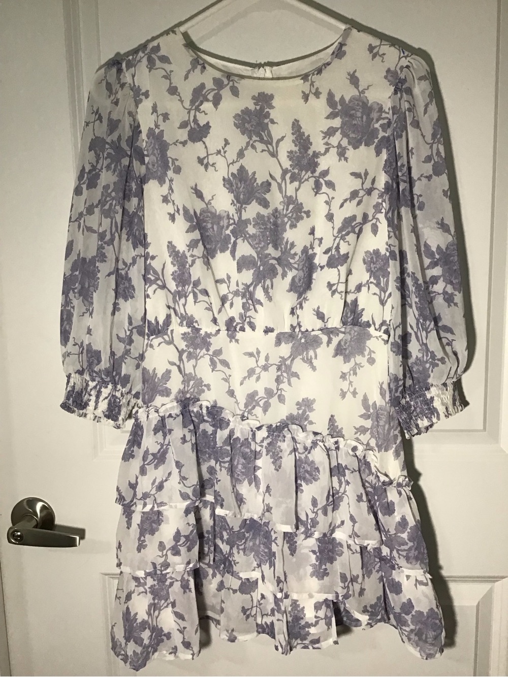 Just Me Lavender Floral Tiered Mini Dress Size S